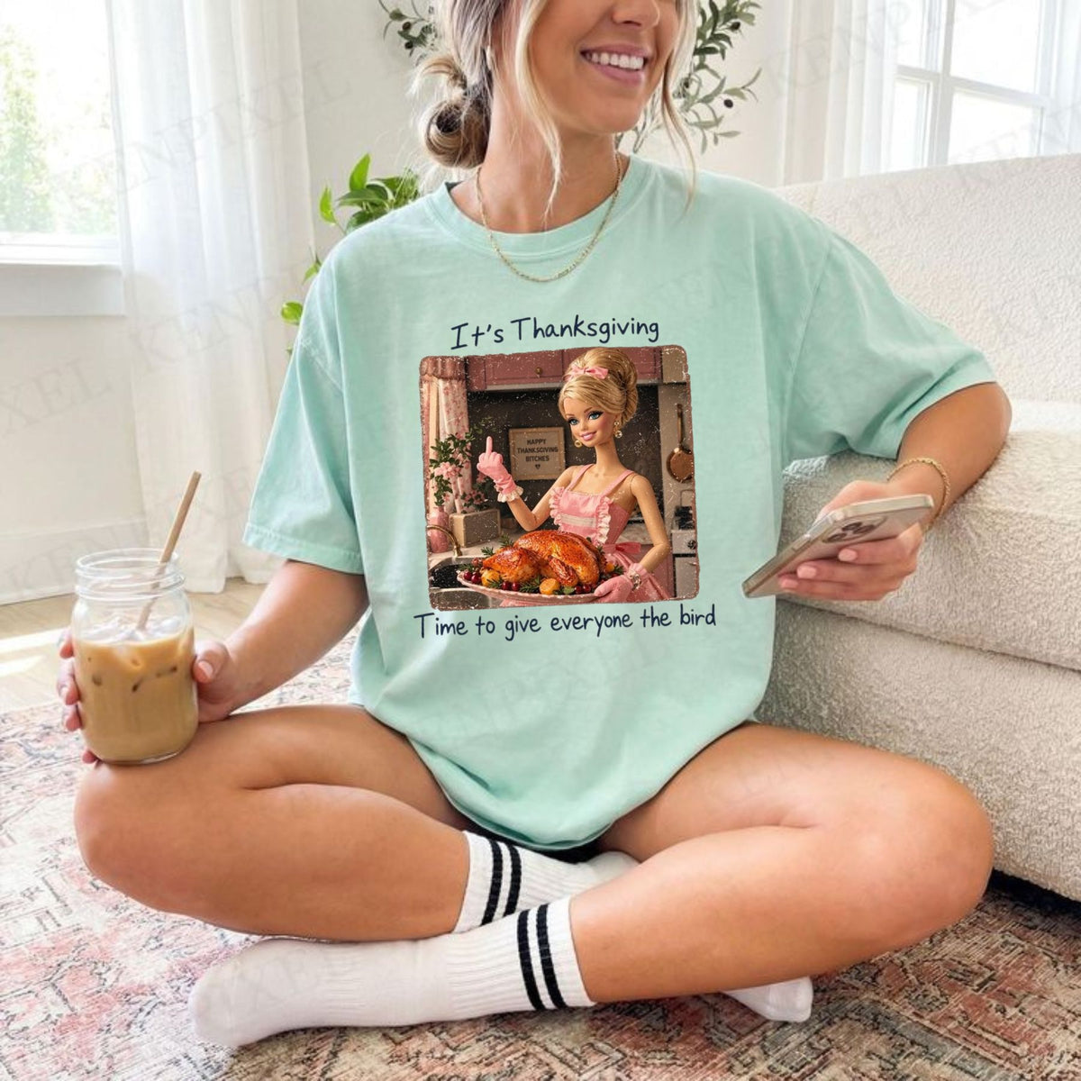 Sarcastic Turkey Day Graphic Tee – Comfort Colors Funny Thanksgiving Doll Face Shirt