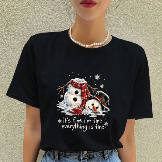 Melting Snowman Everything’s Fine T-Shirt – Funny Sarcastic Holiday Chaos Graphic Tee