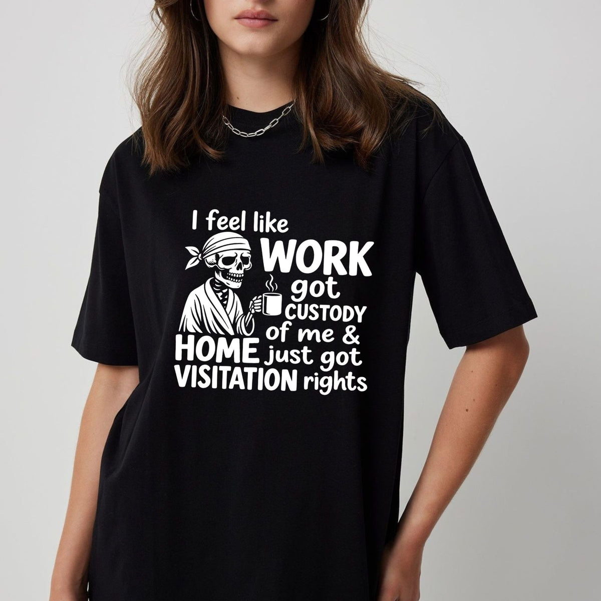 Dead Inside Still Working Skeleton Coffee T-Shirt – Funny Workplace Humor Tee