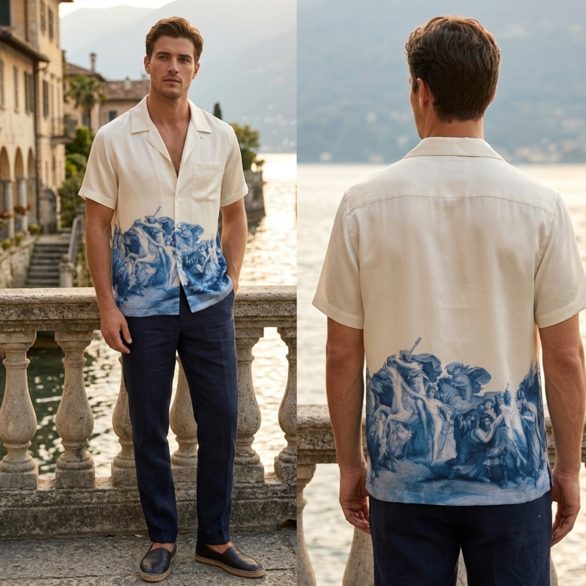 Greek Mythology Oil Painting Silk Hawaiian Camp Collar Shirt