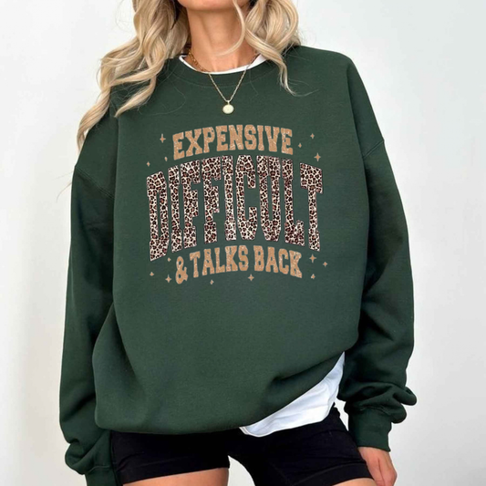 Fierce Feline Sarcasm Crewneck – Bold Leopard Print Mom Statement Pullover