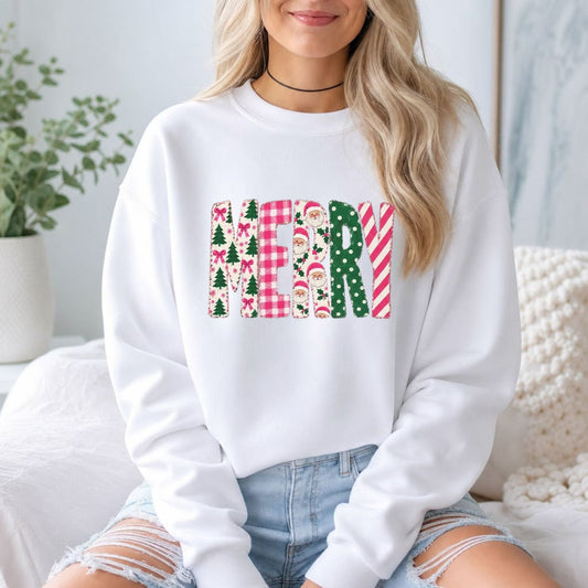 Retro Pink Merry Christmas Sweatshirt – Polka Dot Tree & Vintage Santa Pullover