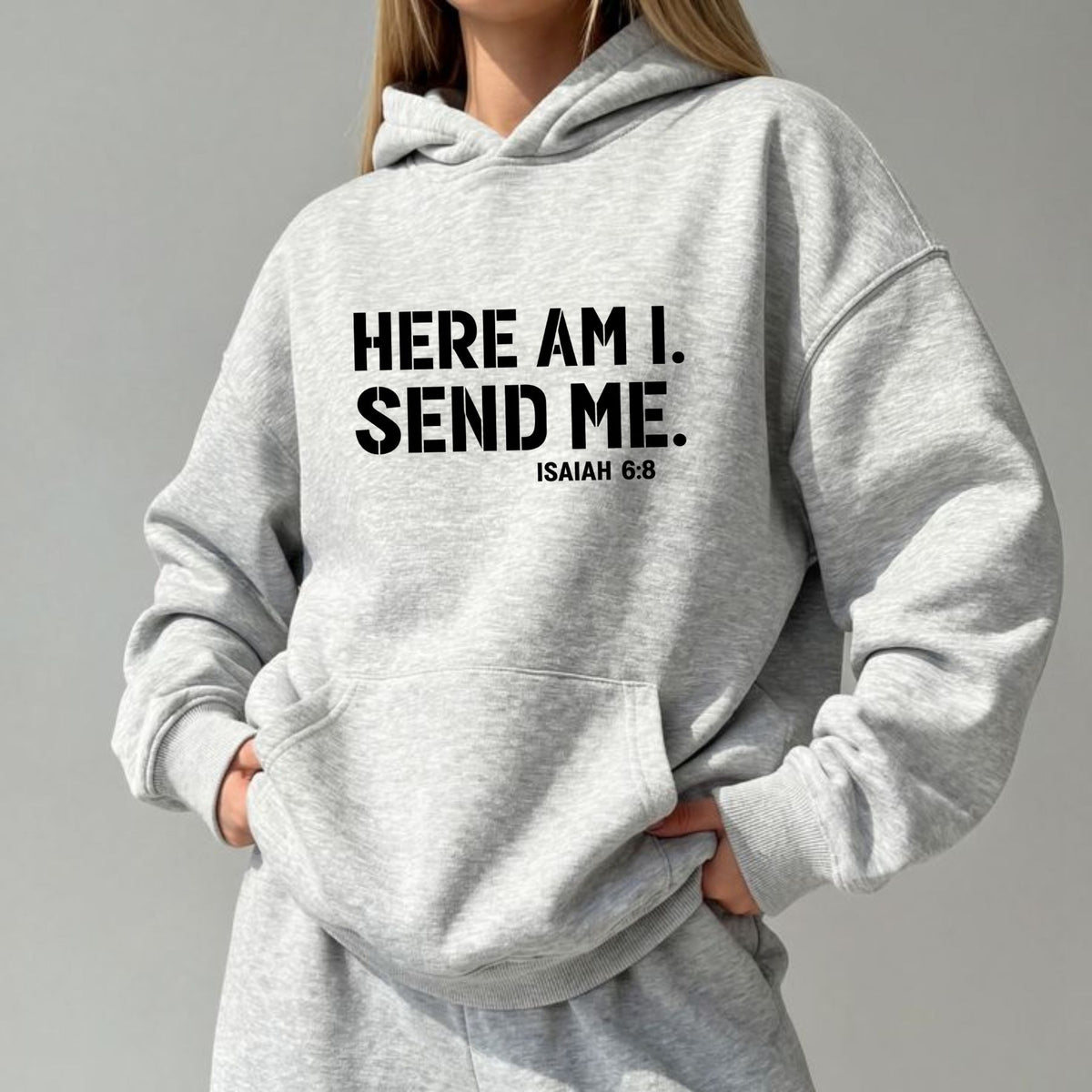 Men’s Christian Hoodie – Here Am I Send Me Isaiah 6:8 Bible Verse Graphic Sweatshirt