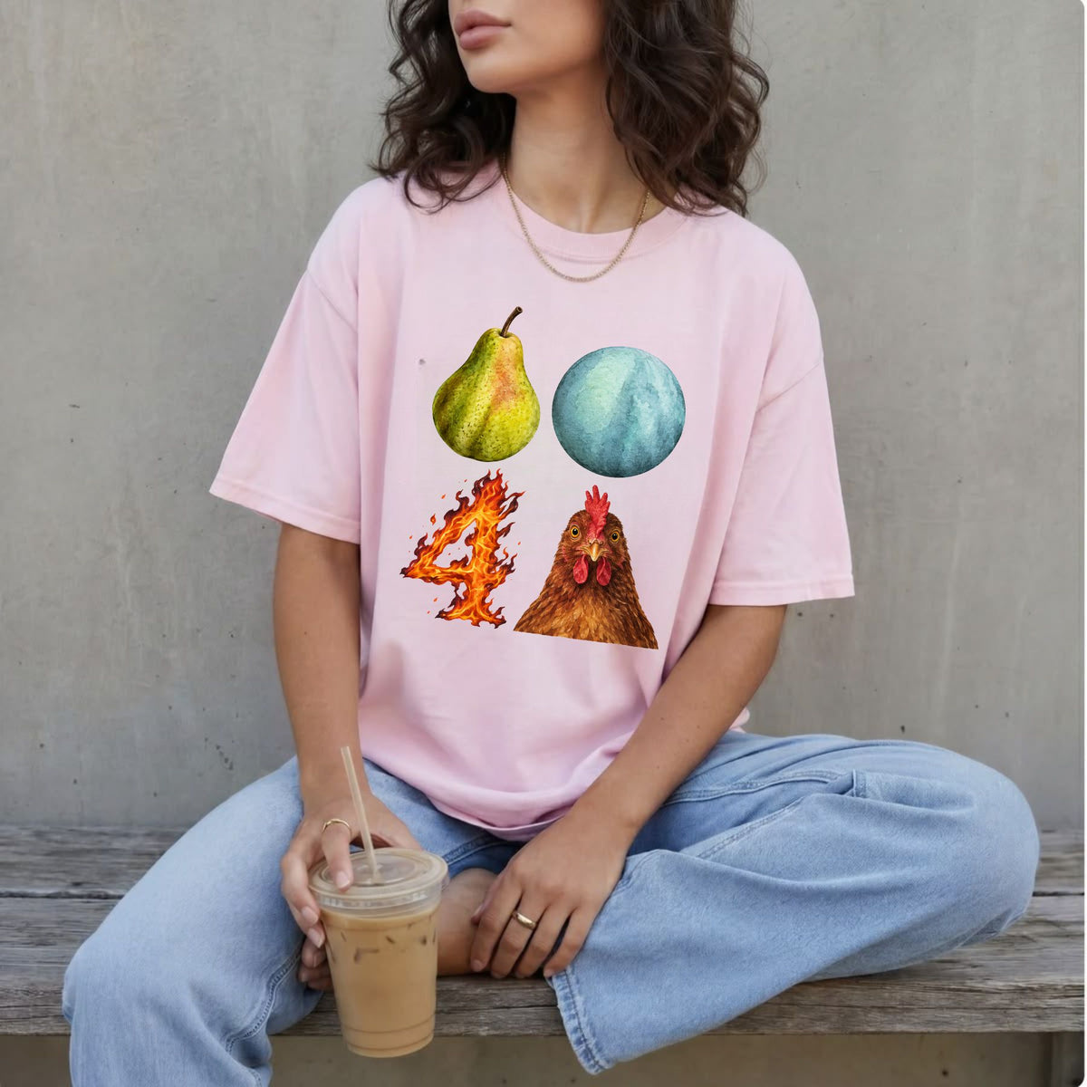 Pear-Shaped Planet Rooster T-Shirt – Quirky Front & Back Meme Graphic Tee