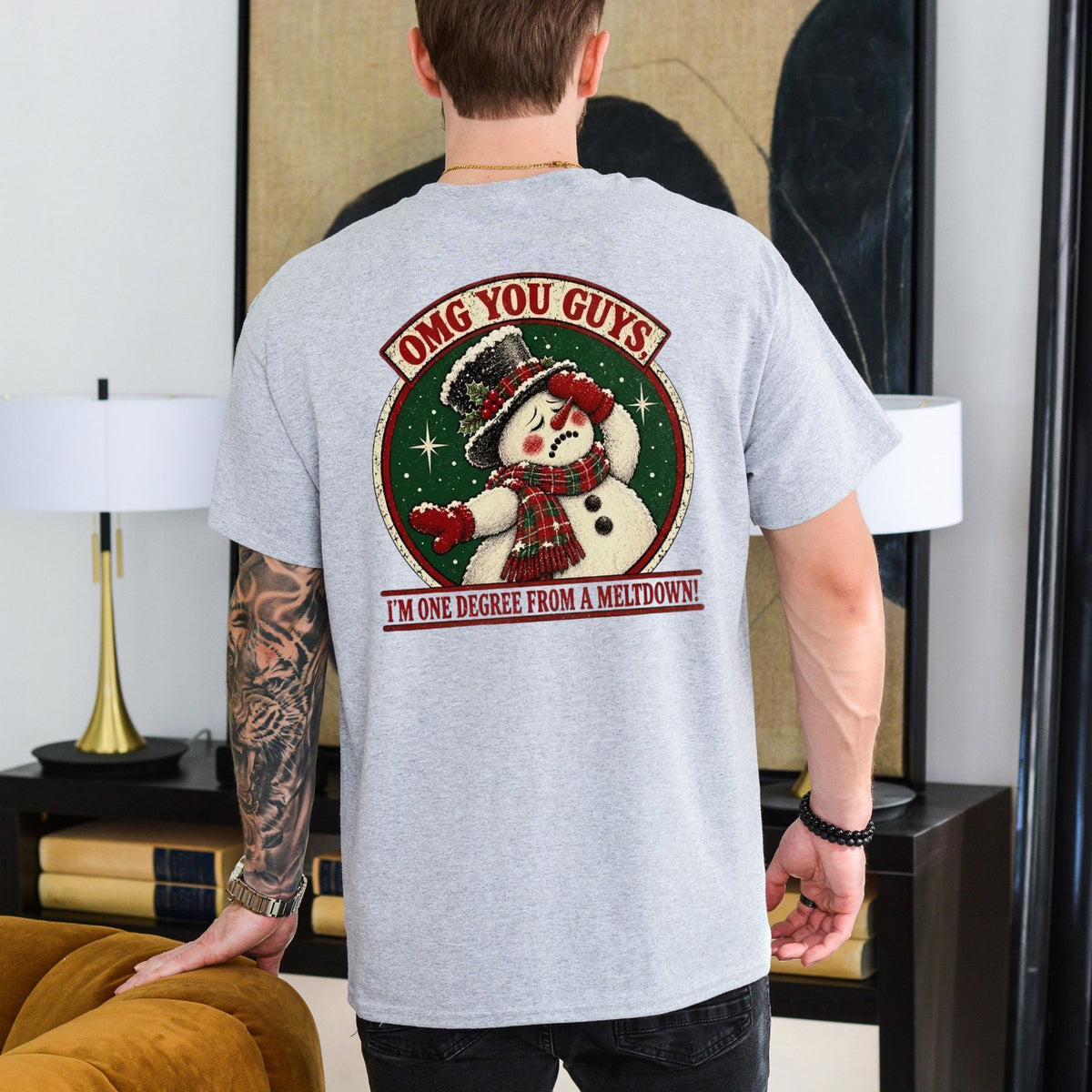 One Degree From Meltdown Snowman T-Shirt – Funny Sarcastic Holiday Humor Tee