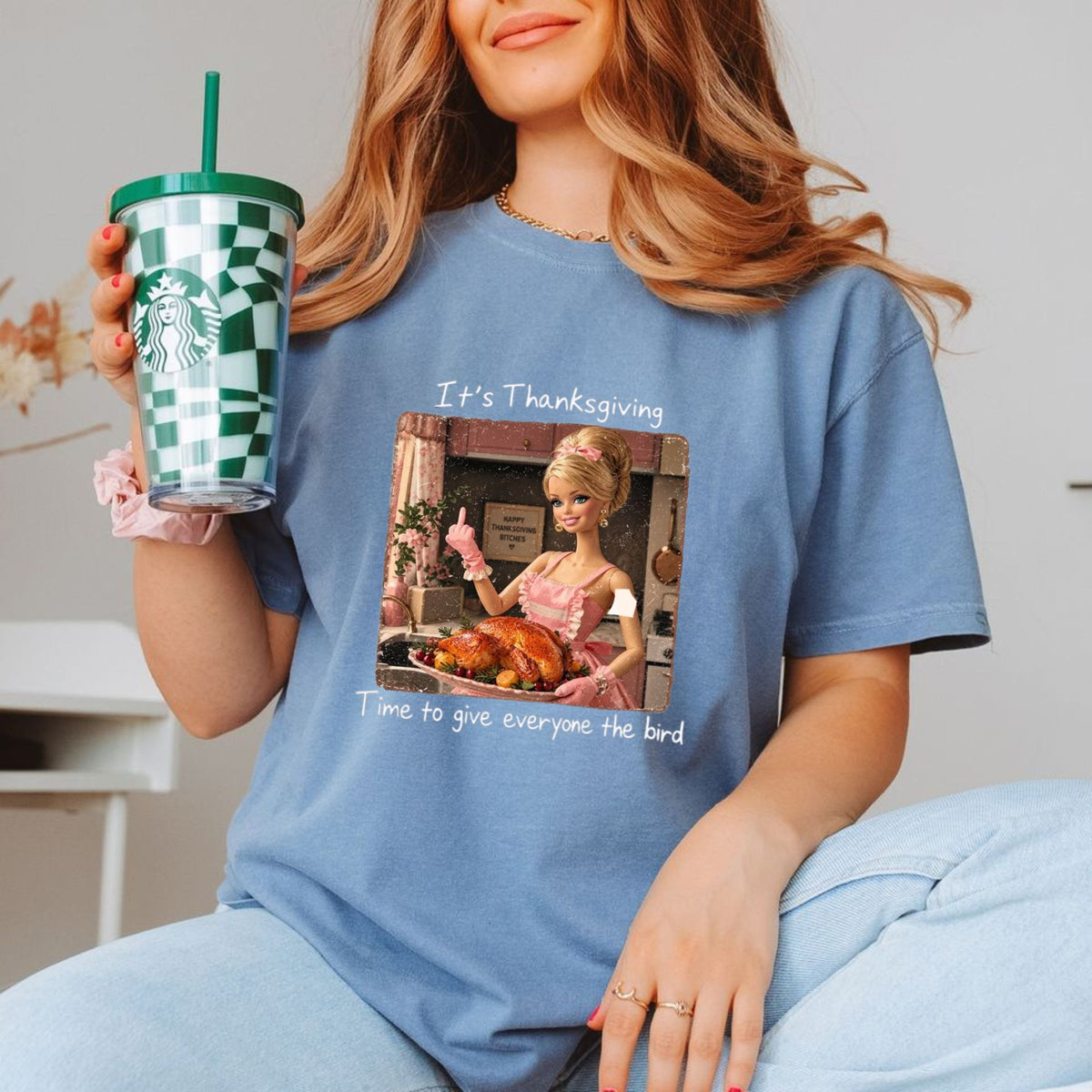 Sarcastic Turkey Day Graphic Tee – Comfort Colors Funny Thanksgiving Doll Face Shirt