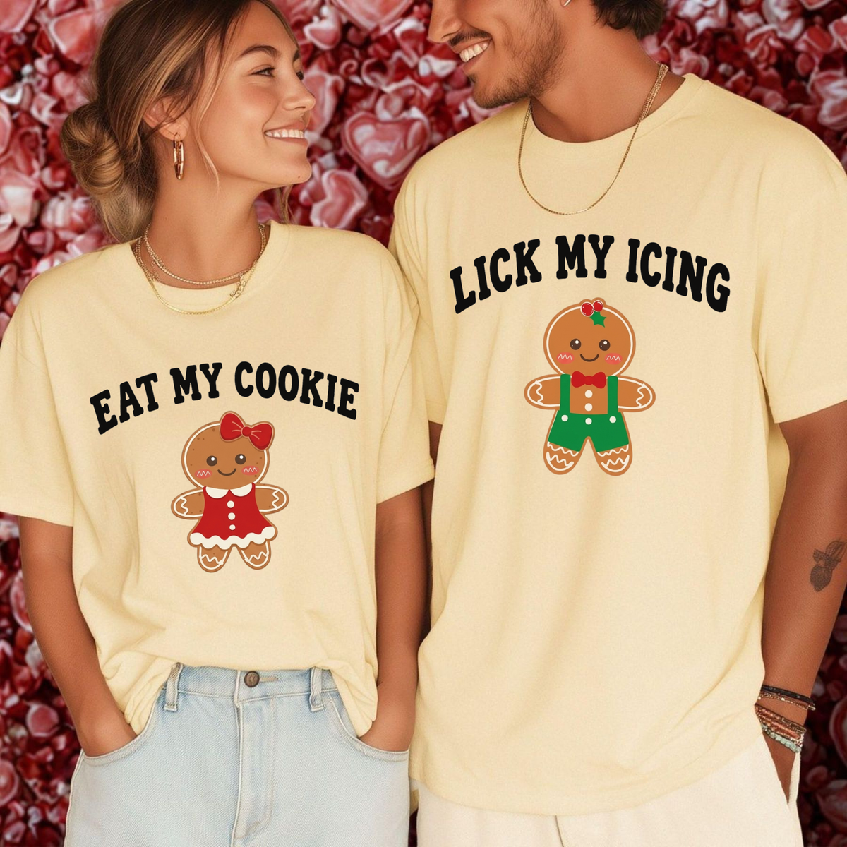Festive Friction Tee – Funny "Eat My Cookie & Lick My Icing" Matching Holiday Graphic Shirt