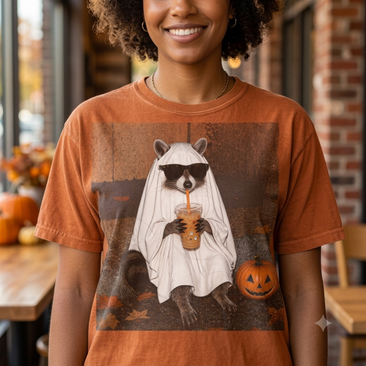 Comfort Colors® Ghost Raccoon Coffee Halloween T-Shirt