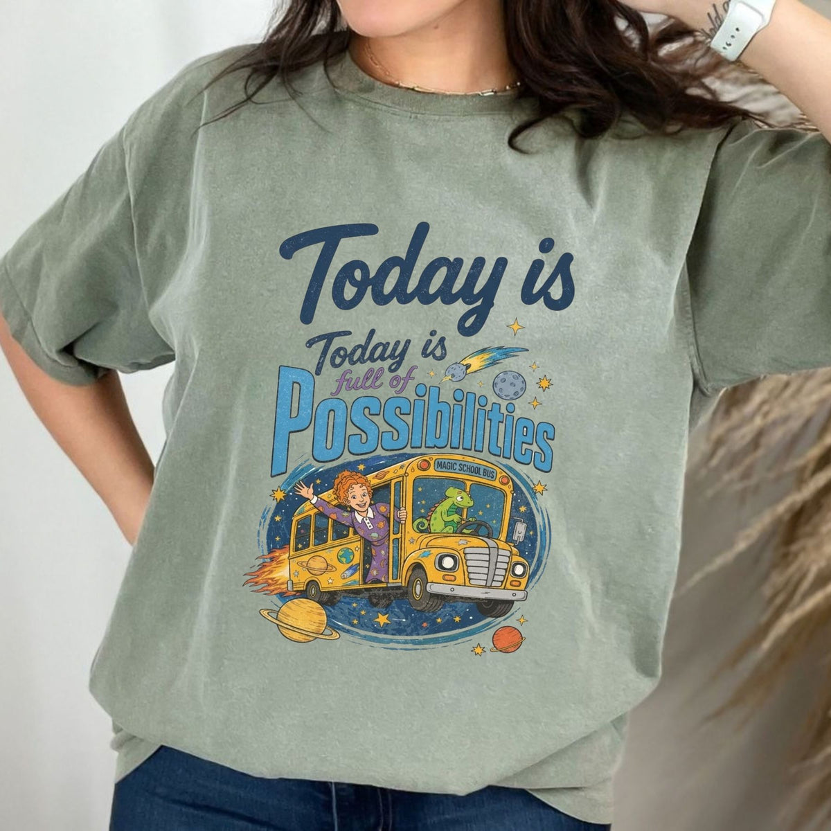 Today Is Full Of Possibilities Teacher Shirt – Comfort Colors Retro School Bus Graphic Tee