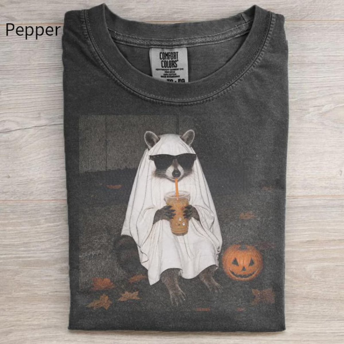 Comfort Colors® Ghost Raccoon Coffee Halloween T-Shirt