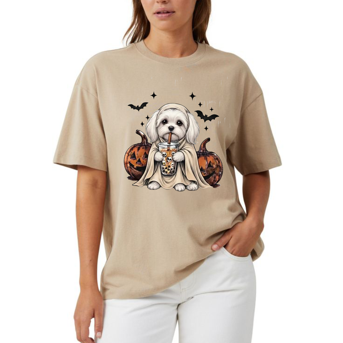 Comfort Colors® Custom Ghost & Boba Tea Halloween Dog T-Shirt