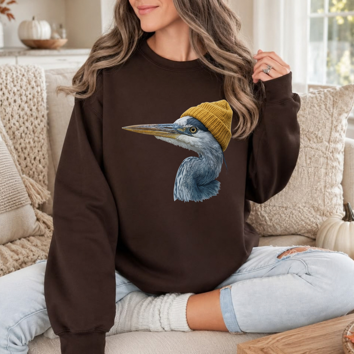 Vintage 90s Great Blue Heron Retro Birdwatching Crewneck