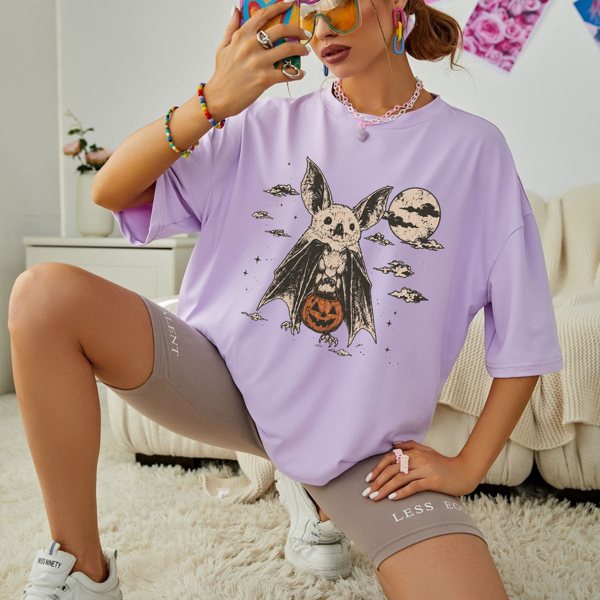 Comfort Colors® Moonlit Bat Pumpkin 90s Retro Halloween T-Shirt