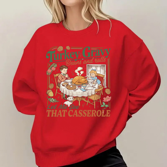 Turkey Gravy Beans & Rolls Thanksgiving Fleece Sweatshirt