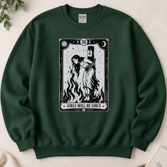 Wild Coven Crewneck – Witch With Cigarette Feminist Halloween Graphic Sweatshirt
