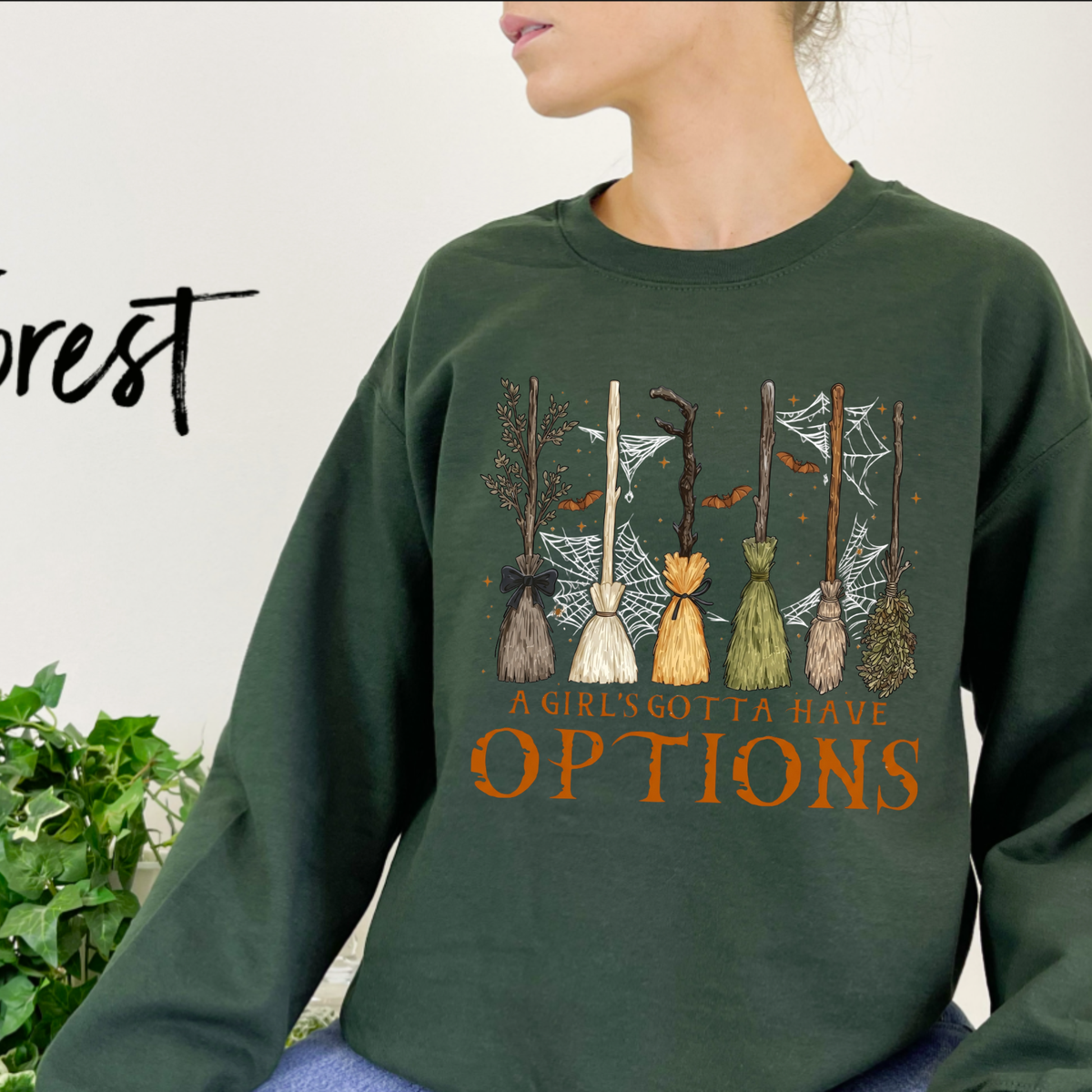 A Girl Gotta Have Options Retro Y2K Halloween Graphic Crewneck Sweatshirt