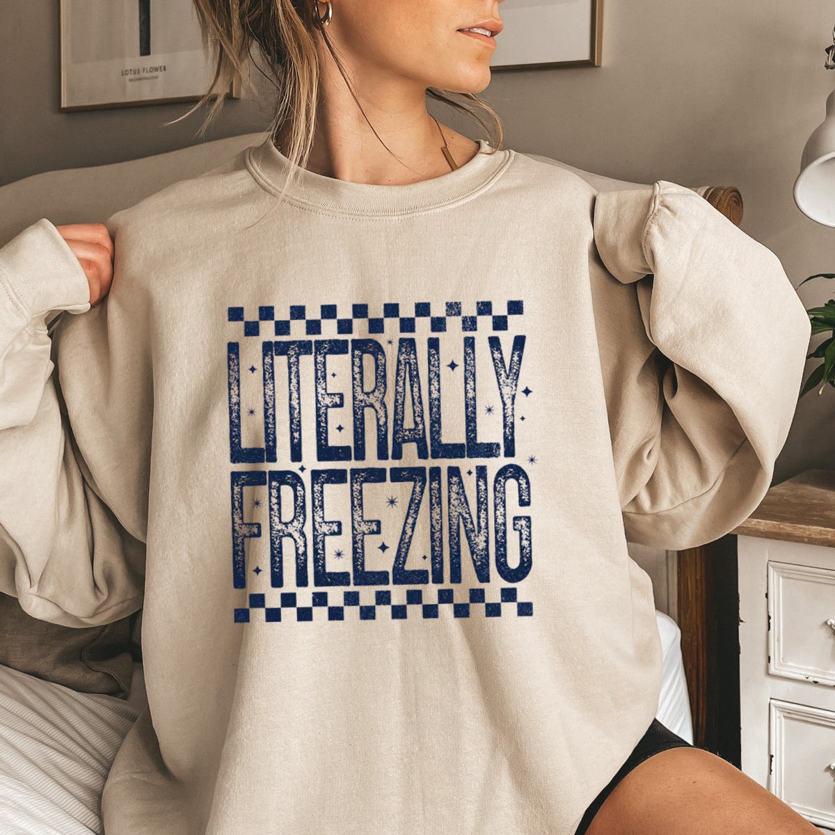 Literally Freezing Crewneck – Relatable Winter Graphic Sweatshirt