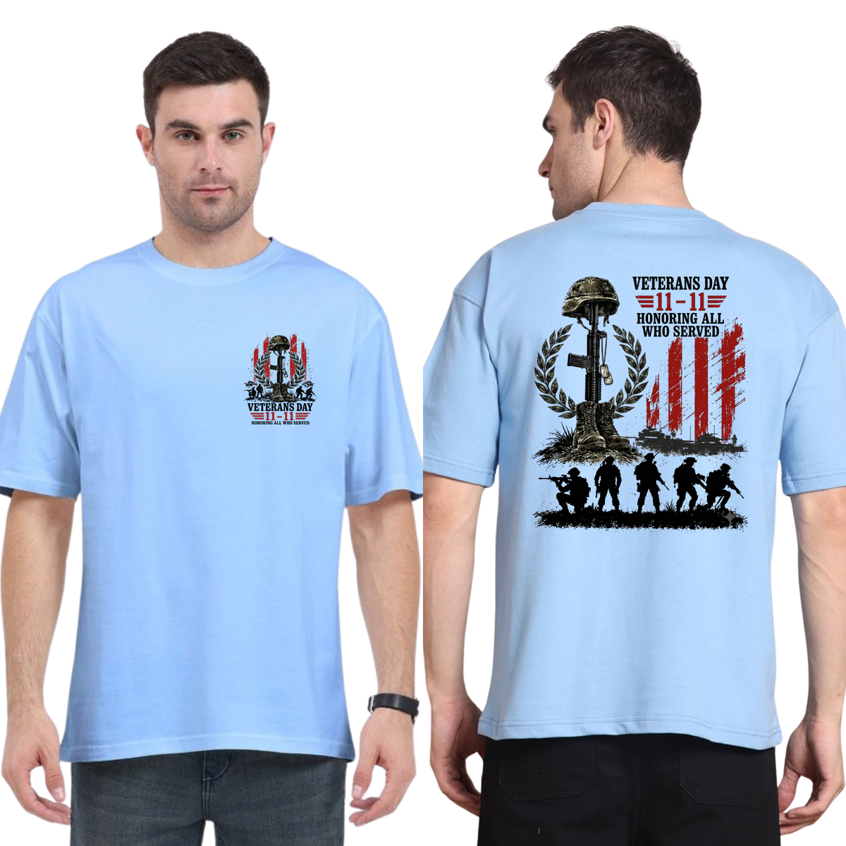 Vintage Veterans Day "11-11 Honoring All Who Served" Patriotic Military T-Shirt