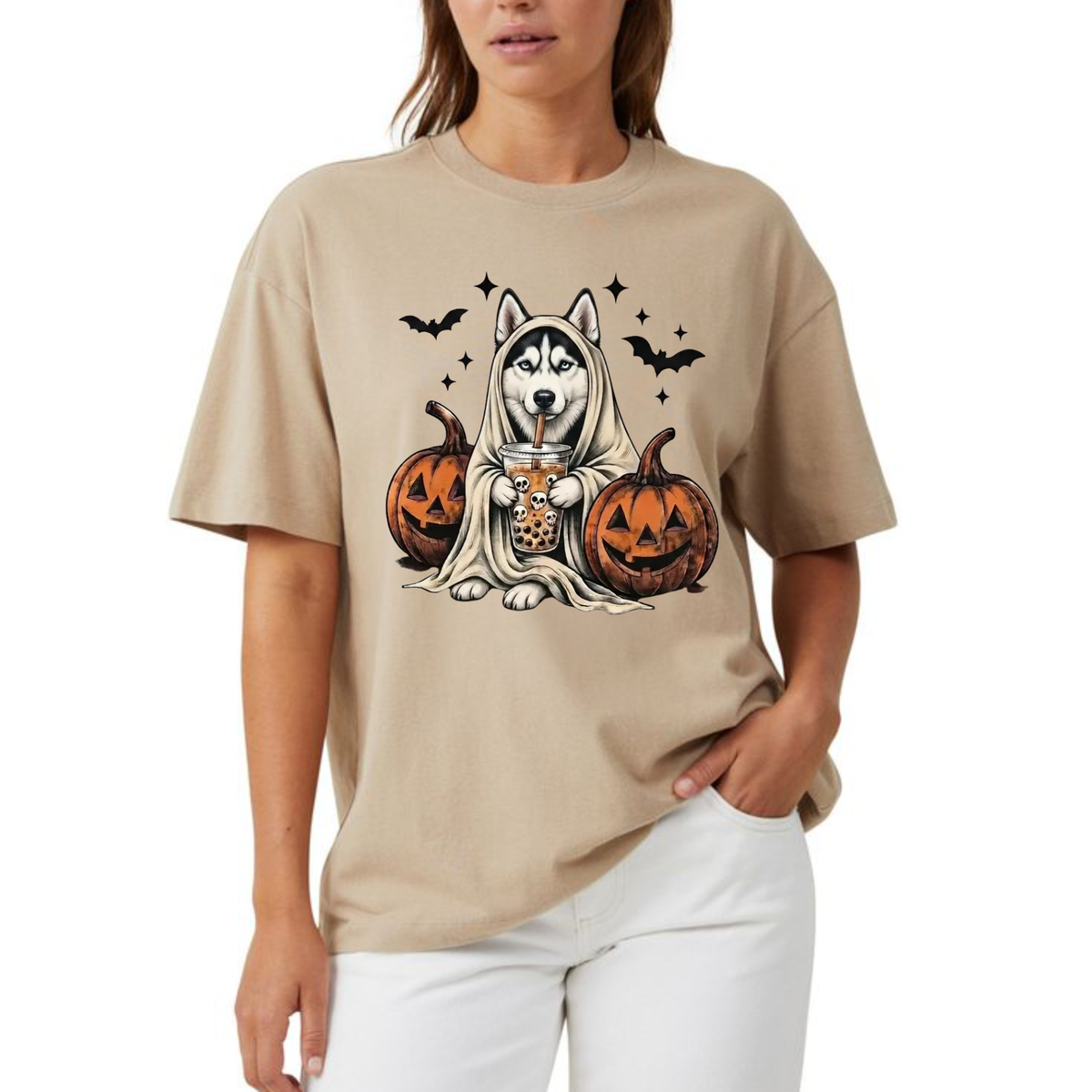 Comfort Colors® Custom Ghost & Boba Tea Halloween Dog T-Shirt