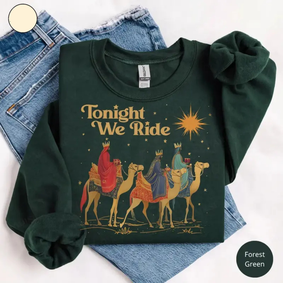 Retro "Tonight We Ride" Wise Men Christian Faith Holiday Crewneck