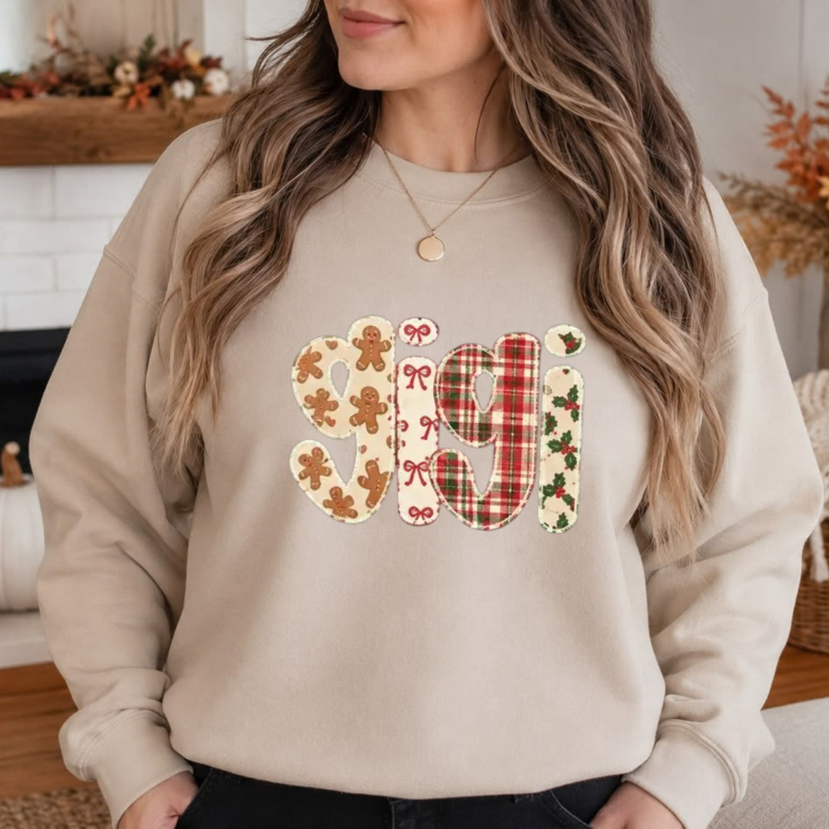 Yule Pine Heritage Crewneck – Personalized Family Name Gingerbread Plaid Sweatshirt