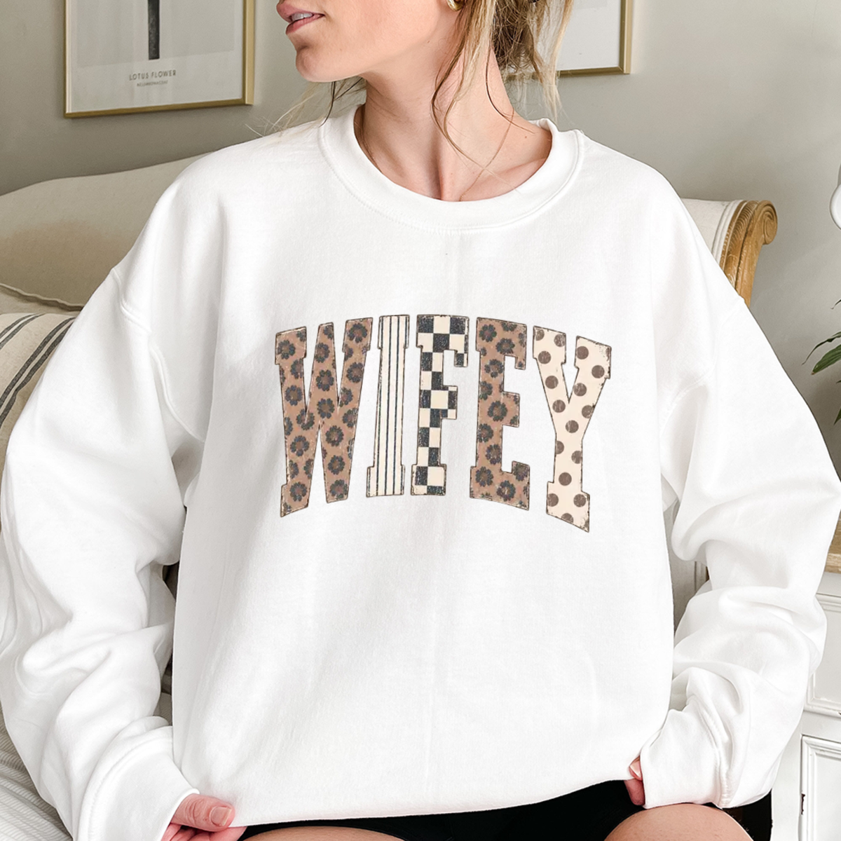 Leopard Stripe Mama Wifey Fleece Sweatshirt