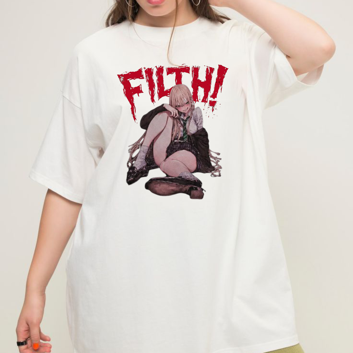 Front view of the FILTH Unisex T-Shirt displaying dark academia girl meme typography printed across the chest of a cotton crewneck tee. - hiyamart