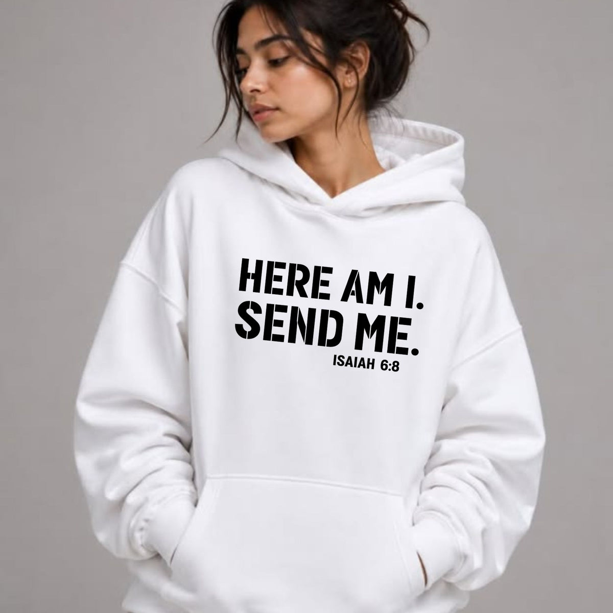 Men’s Christian Hoodie – Here Am I Send Me Isaiah 6:8 Bible Verse Graphic Sweatshirt - Hiyamart