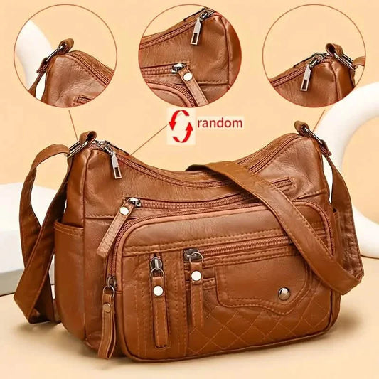 Sac bandouliÚre multi-fermetures éclair tendance, sac à bandouliÚre en cuir végétalien souple, sac à main multi-poches pour femmes