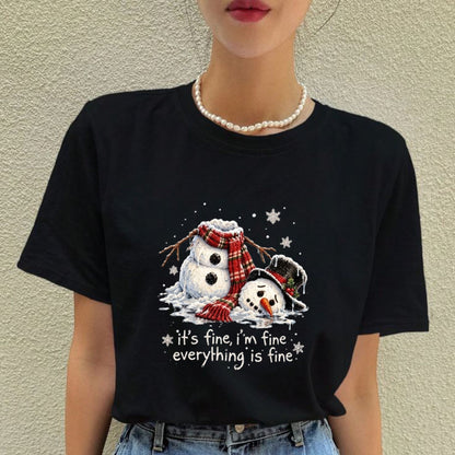 Melting Snowman Everything’s Fine T-Shirt – Funny Sarcastic Holiday Chaos Graphic Tee