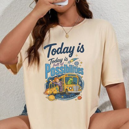 Today Is Full Of Possibilities Teacher Shirt – Comfort Colors Retro School Bus Graphic Tee