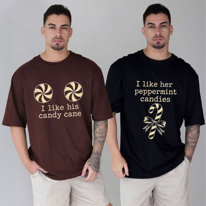 Sweet & Festive Matching Holiday Tees – Comfort Colors Candy Cane Peppermint Couple Shirt
