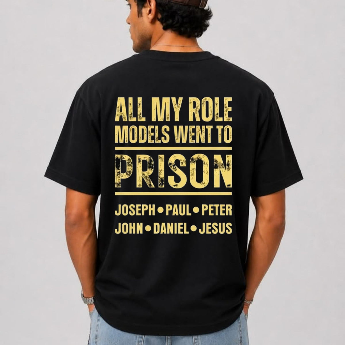 Edgy Streetwear Top – Men's All My Role Models Went to Prison Graphic Back Print Apparel