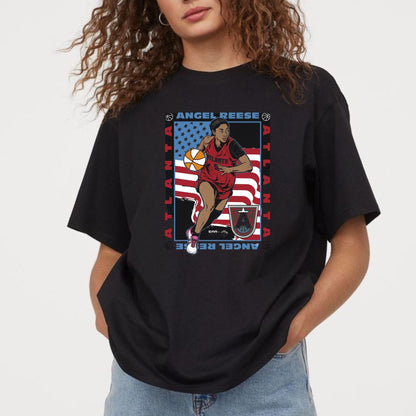 Angel Reese Atlanta Dream T-Shirt – Patriotic American Flag Basketball Graphic Apparel
