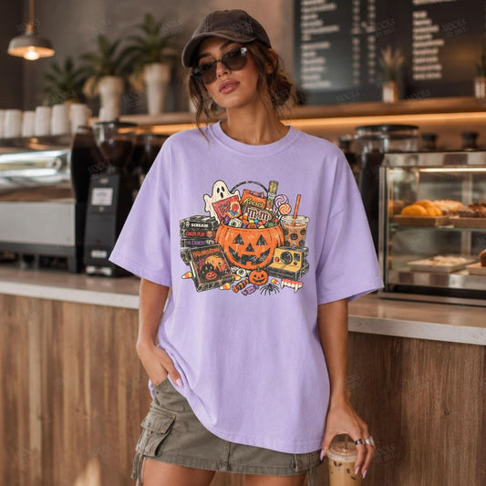 Retro Spooky Movie Night Graphic Tee – Comfort Colors Vintage 90s Halloween VHS T-Shirt