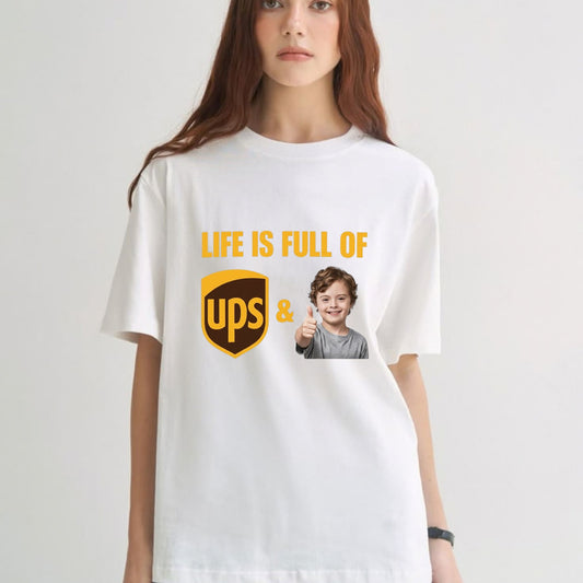 Funny Meme Top – Life Is Full Of UPS & Thumbs Up Kid Graphic Apparel