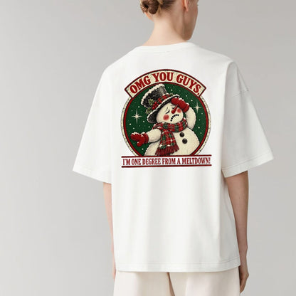 One Degree From Meltdown Snowman T-Shirt – Funny Sarcastic Holiday Humor Tee