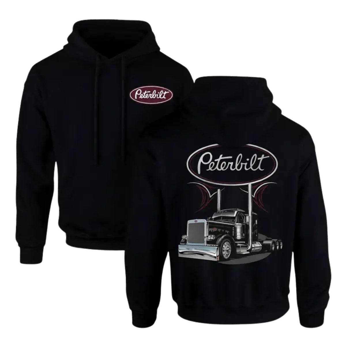 Semi-Truck Graphic Hoodie – Classic Black Long Sleeve Pullover Sweatshirt for Truckers