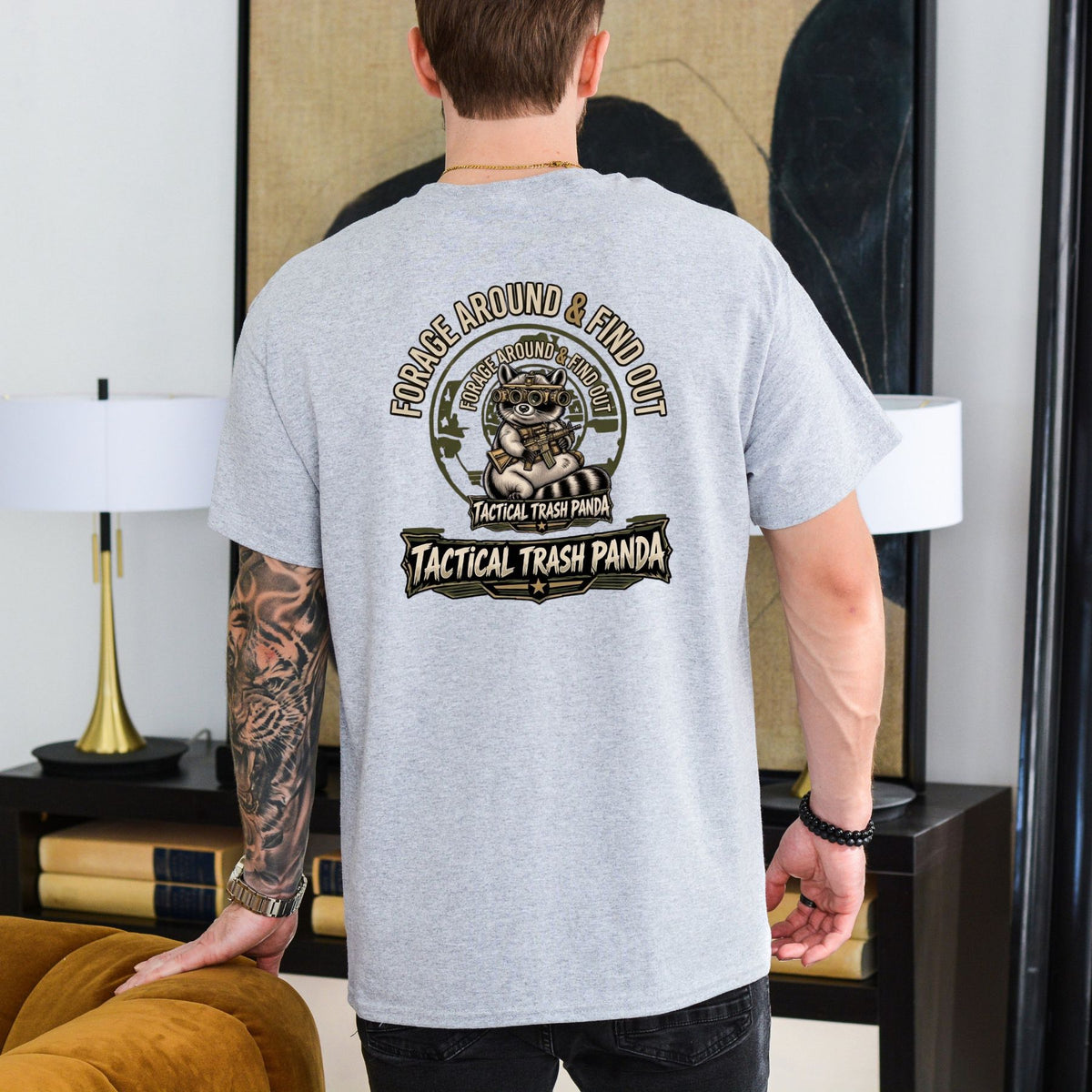 Tactical Trash Panda Back Print T-Shirt – Funny Forage Around Outdoor Graphic Tee