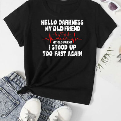 Stood Up Too Fast Top – Darkness Old Friend Heartbeat Line Black Graphic Apparel