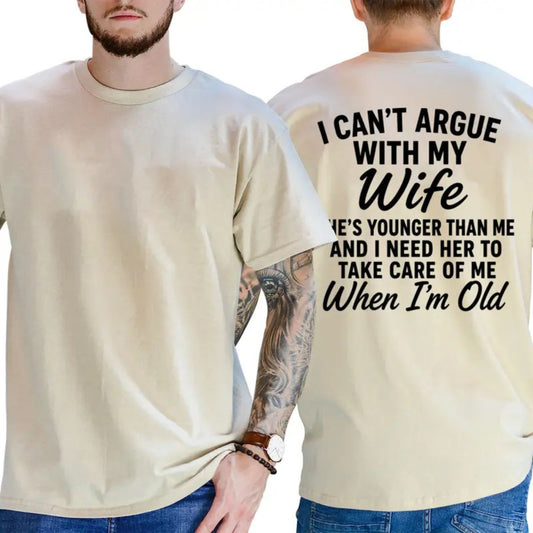 Younger Wife Victory Logic T-Shirt – Funny Husband Marriage Humor Graphic Tee