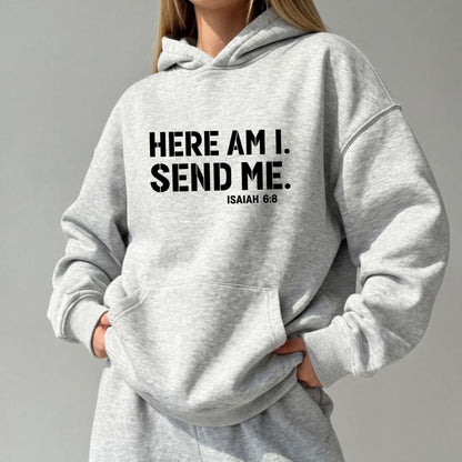 Men’s Christian Hoodie – Here Am I Send Me Isaiah 6:8 Bible Verse Graphic Sweatshirt