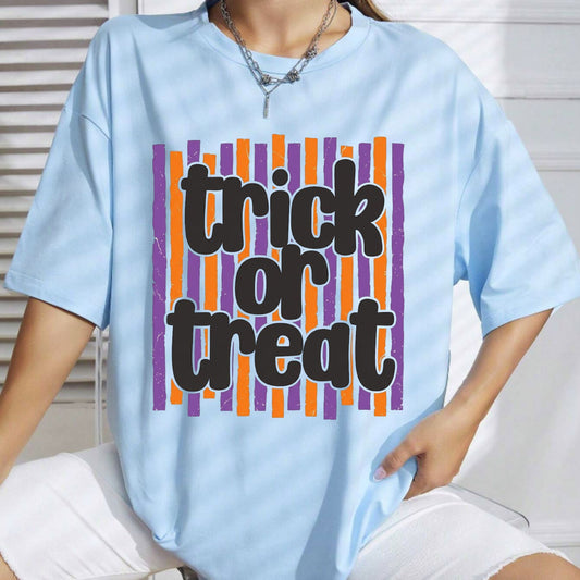 Trick or Treat T-Shirt – Retro Halloween Graphic Tee, Spooky Pumpkin Holiday Shirt