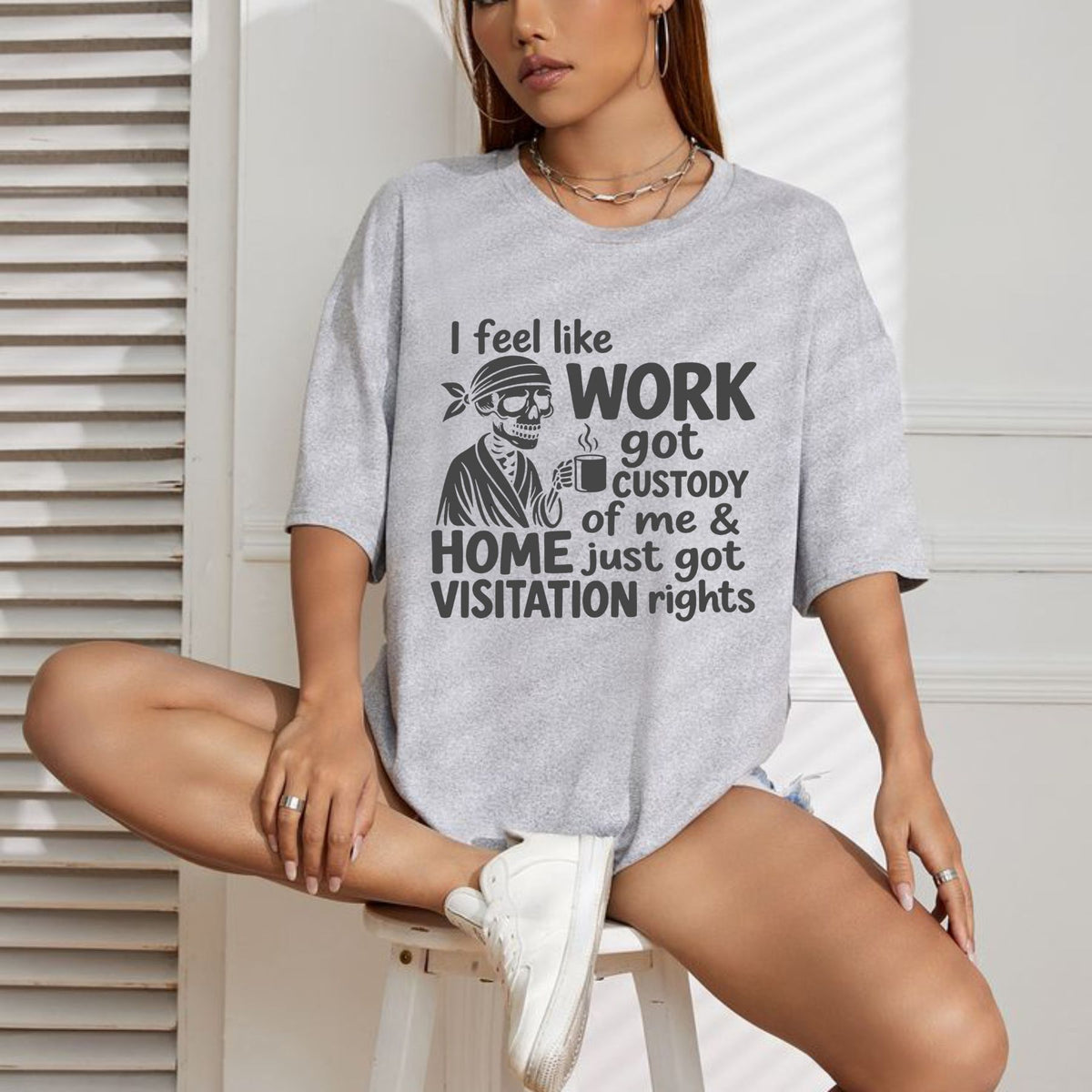 Dead Inside Still Working Skeleton Coffee T-Shirt – Funny Workplace Humor Tee