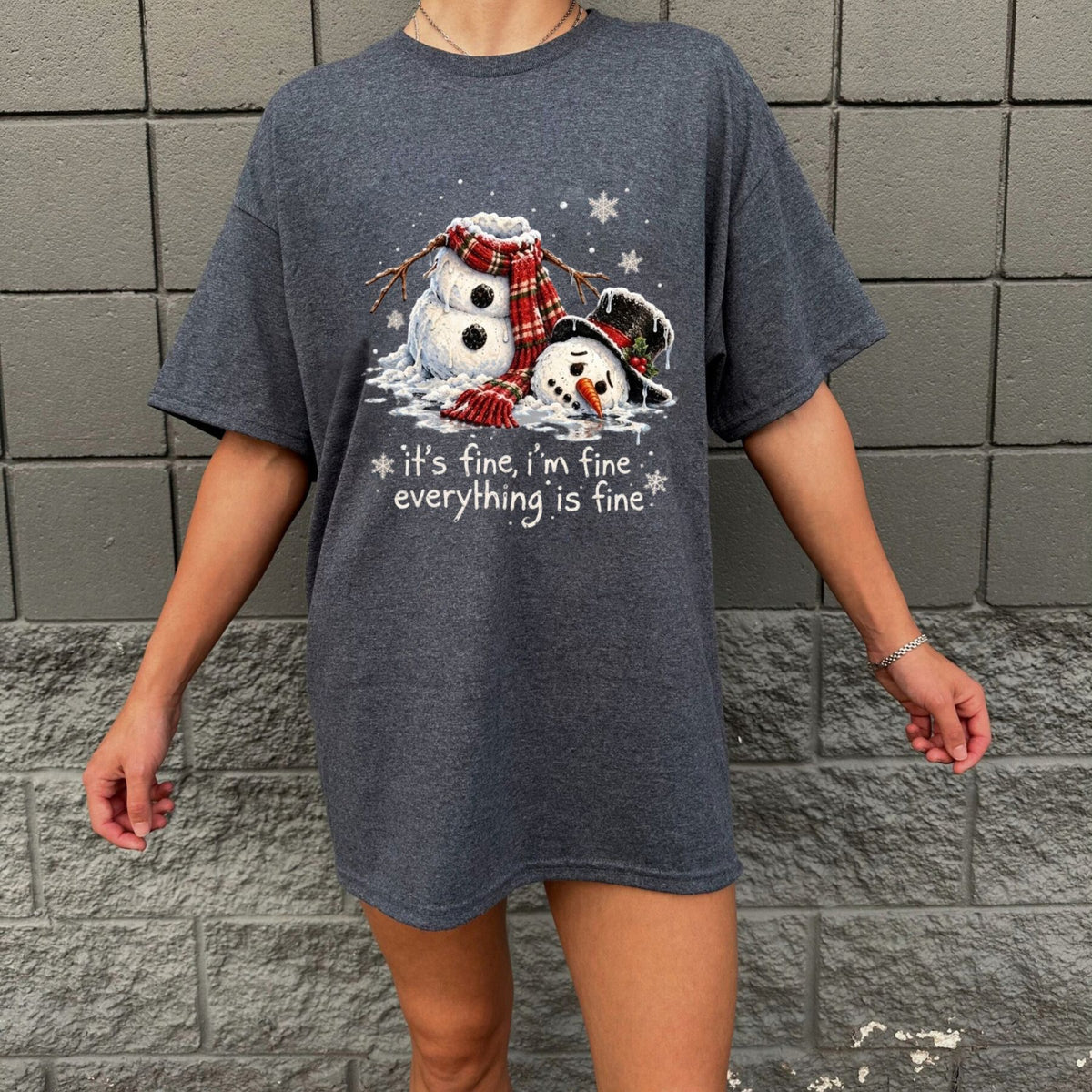 Melting Snowman Everything’s Fine T-Shirt – Funny Sarcastic Holiday Chaos Graphic Tee