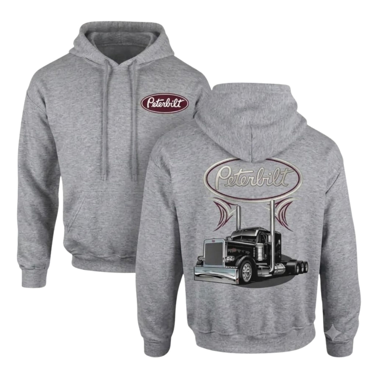 Semi-Truck Graphic Hoodie – Classic Black Long Sleeve Pullover Sweatshirt for Truckers