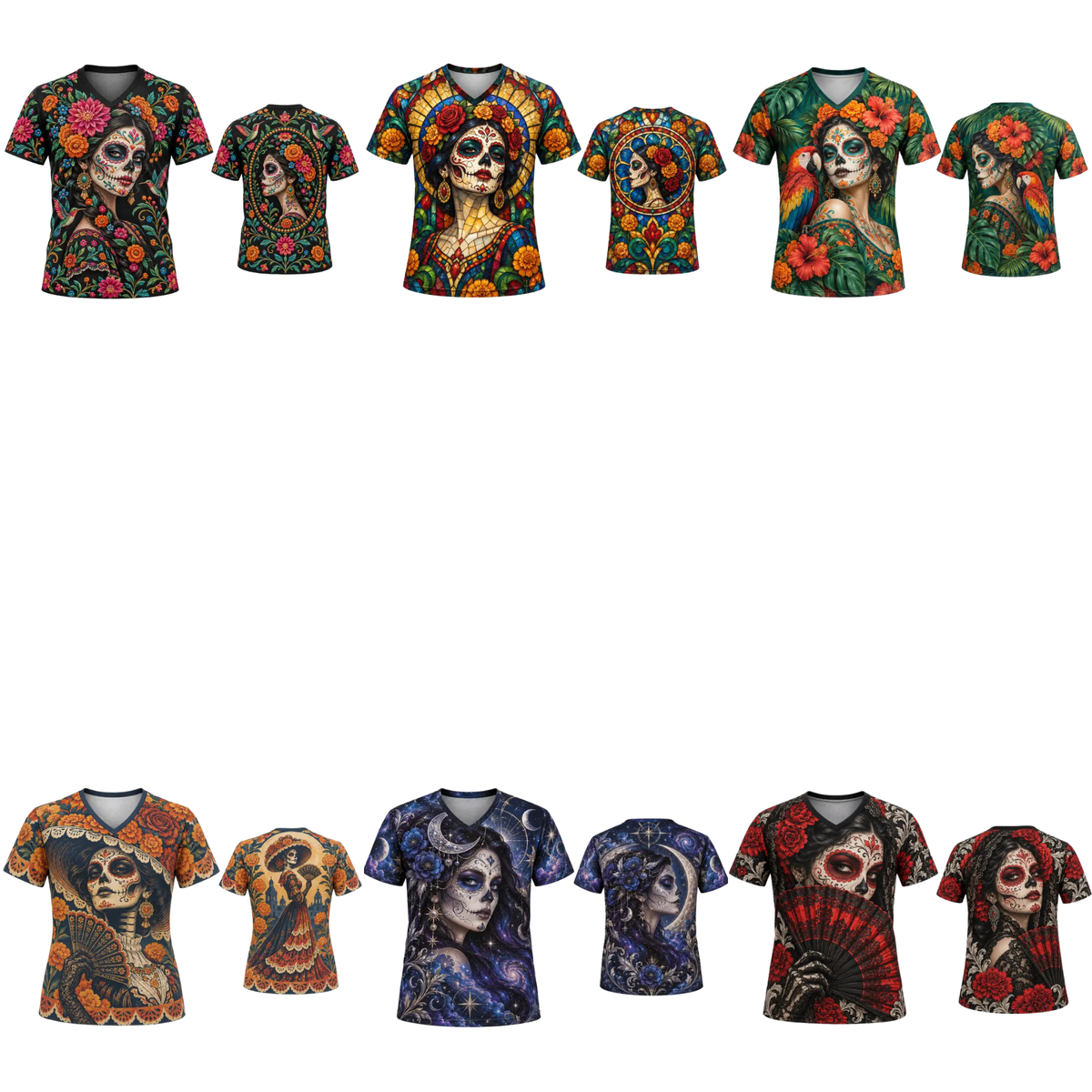 Women's Día de los Muertos La Catrina V-Neck Heritage Graphic Shirt