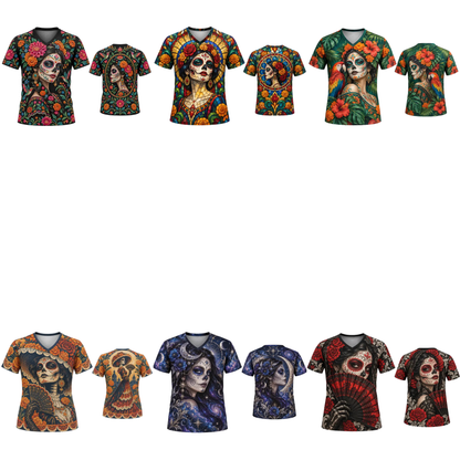 Women's Día de los Muertos La Catrina V-Neck Heritage Graphic Shirt