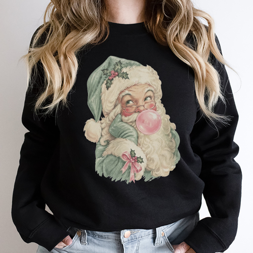Pastel Bubblegum Santa Retro Pink Graphic Sweatshirt
