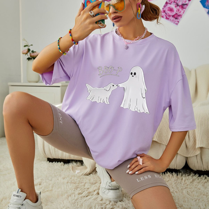 Boo-p Ghost Dog Graphic Tee - Funny Soft Vintage Cotton Unisex Halloween Dog Mom & Cute Pet Lover Gift T-Shirt